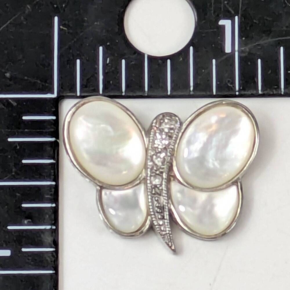 HAN Sterling Silver Butterfly Pendant Mother‑of‑Pearl Wings Signed 925 1" Moth